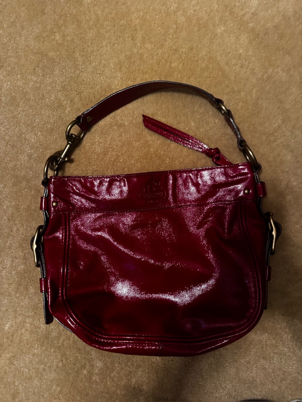Coach Glossy Patent Leather Shoulder Bag in Red